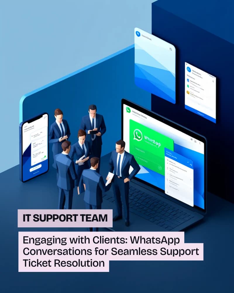 WhatsApp chat showing a support ticket update and notification for an IT services client