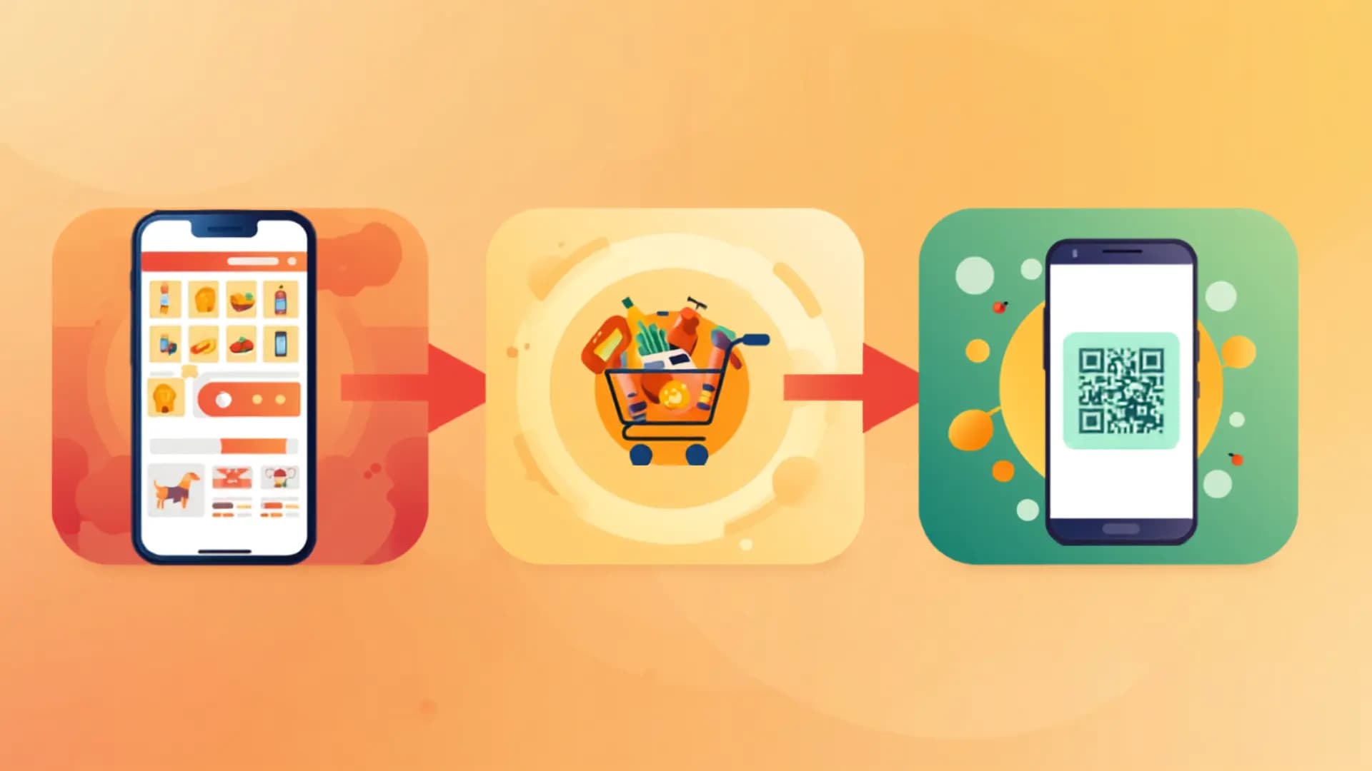 Step by step flow from WhatsApp catalog to cart to payment QR code
