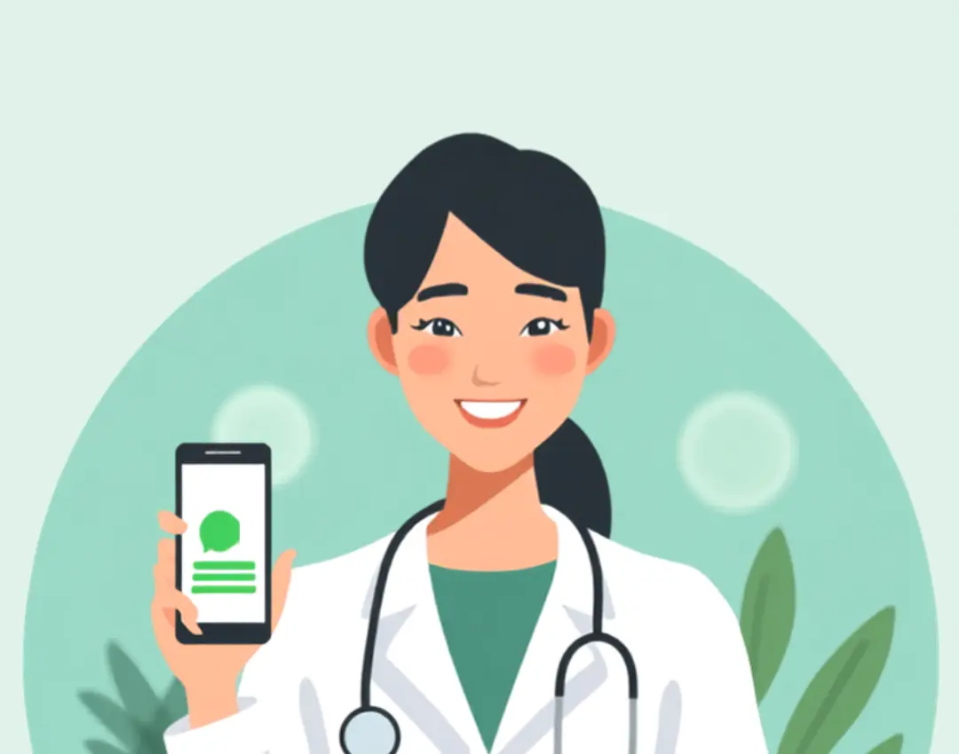WhatsApp chat showing a clinic appointment calendar with available time slots and a confirmation